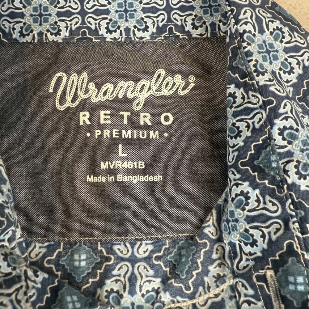 Wrangler Retro Premium Mens Long Sleeve Button Down Shirt Blue Pattern L - Picture 4 of 7